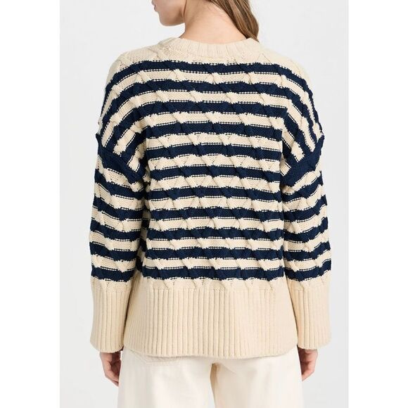 NWT Madewell Cable Knit Oversized Sweater in Stripe size Small Cream Navy Crewne - Picture 2 of 13